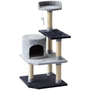 Árbol rascador PawHut para gatos con plataformas casetas ratón color Beige/Gris