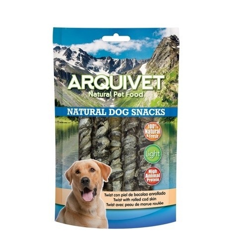 Arquivet snacks natural twist con piel de bacalao enrollado para perros
