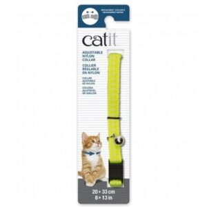 Collar ajustable reflective de nylon para gatos color Amarillo