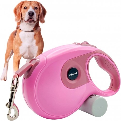 Edipets correa extensible con sistema de frenado rosa para perros