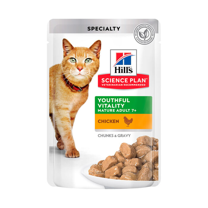 Hill’s Science Plan Youthful Vitality Adult Mature 7+ Pollo en Salsa sobre para gatos
