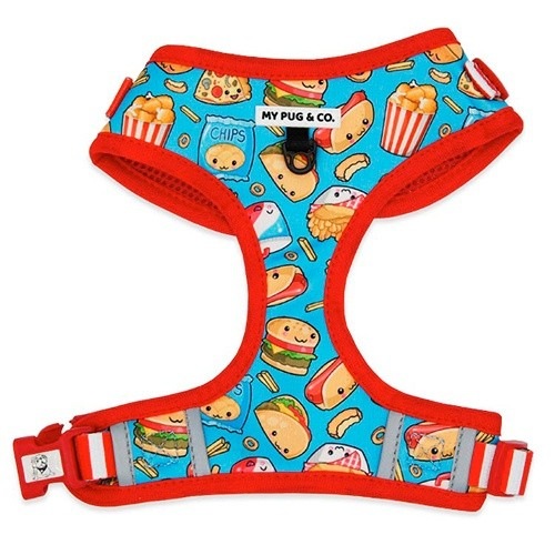 My Pug & Co. Arnés Pups Before Fries Azul-Rojo para perros