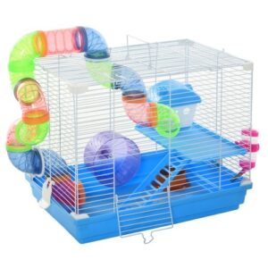 PawHut jaula de alambre de metal azul y blanco para hamsters